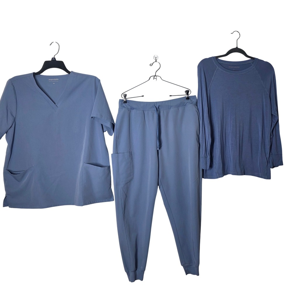 Mandala Scrub Set 3pc Blue Equa-Tek Jogger Pants XL 2XL Top Long Sleeve Tee XL